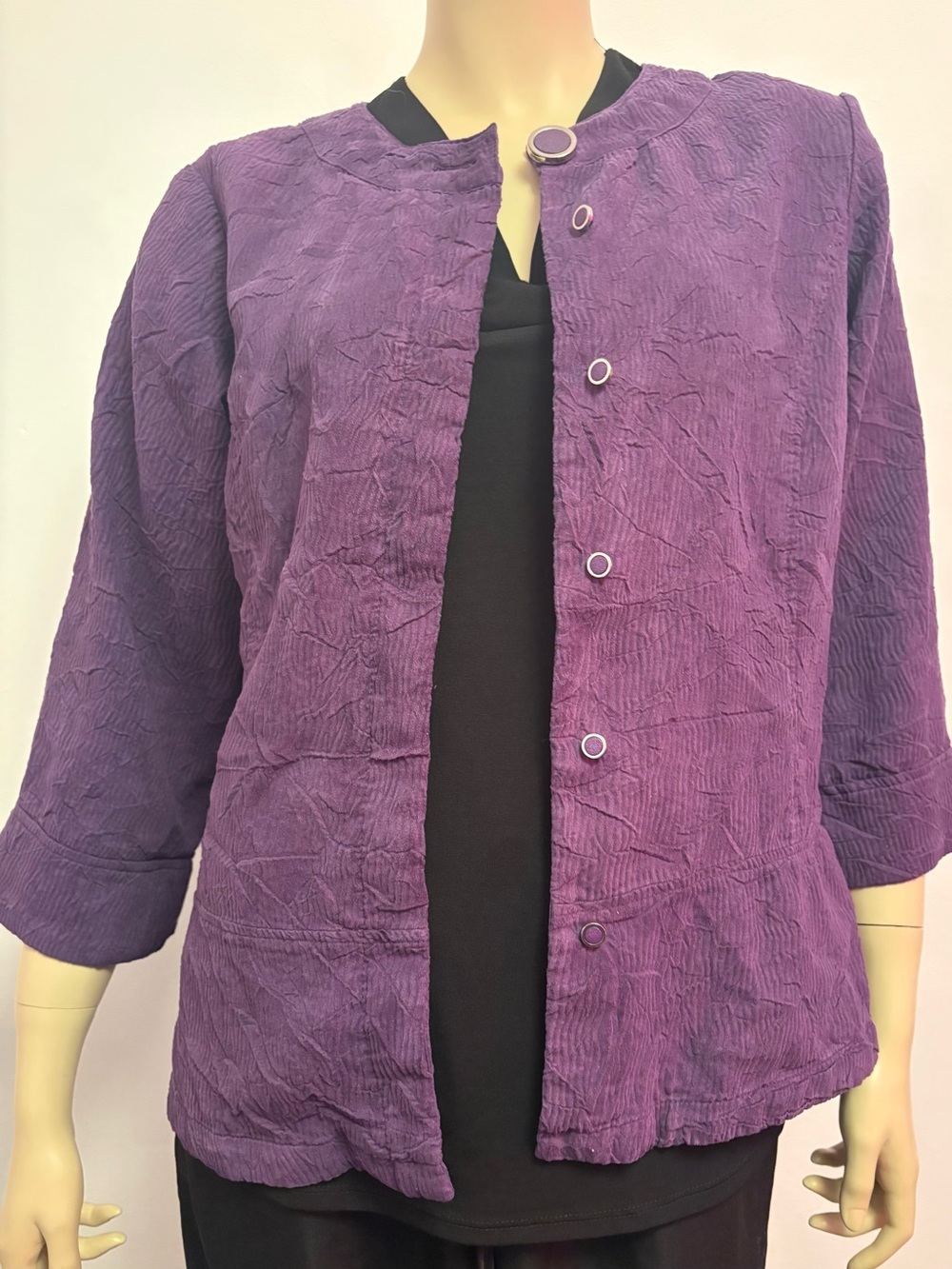 Coldwater Creek Purple Crinkle Textured Collarless Jacket, women’s Sz 8.